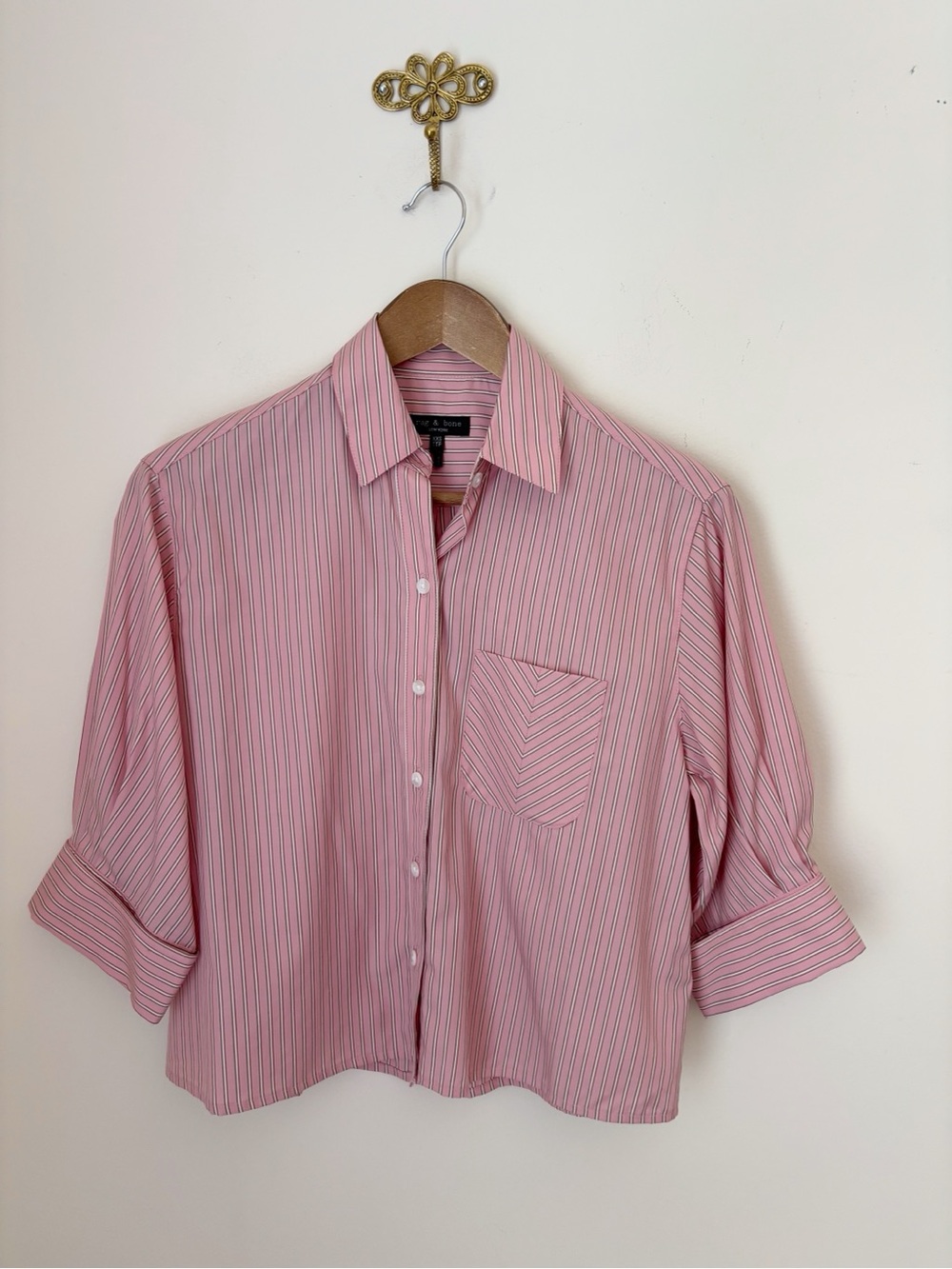 Rag & Bone Pink Lucia Striped Poplin Button Front Shirt XXS